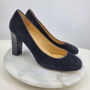 Talbots‎ Women's Black Suede Round Toe Faux Snake Skin High Heel Pump Shoes 9.5